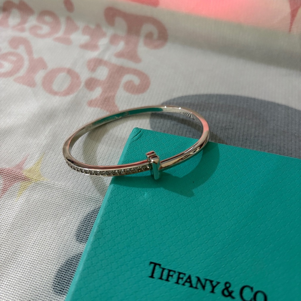 Tiffany & Co. T1 18k White Gold Narrow Bracelet With Diamonds